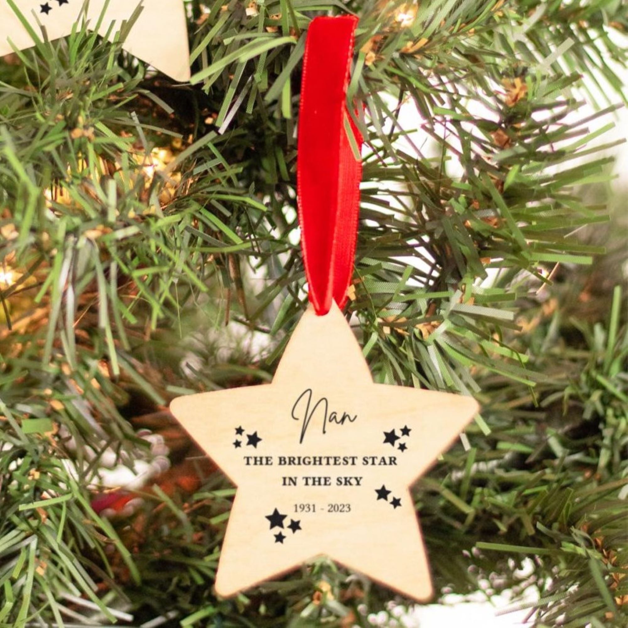 Personalised Wooden Star Memorial Christmas Tree Ornament