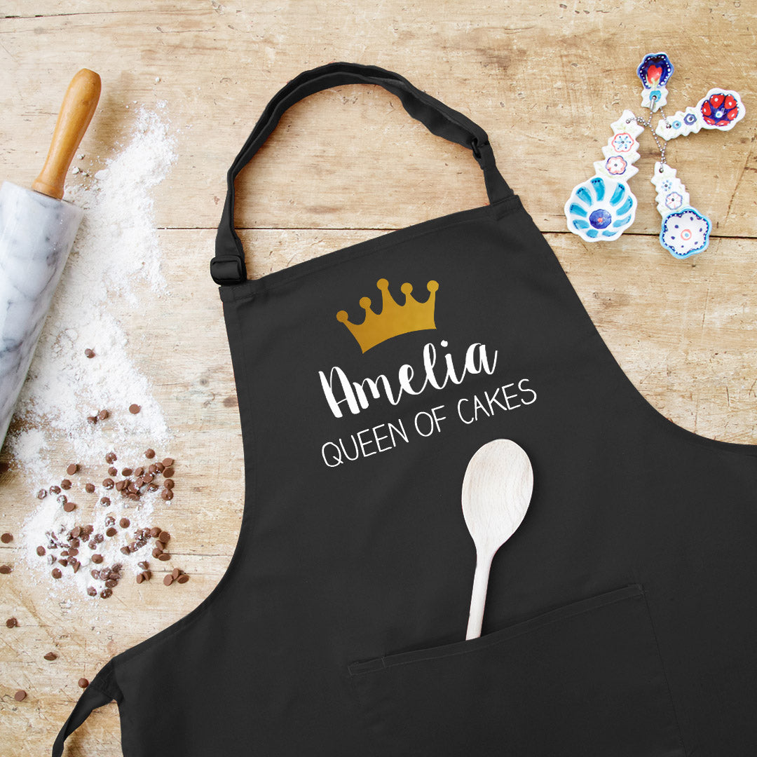 Personalised Queen of Cakes Apron in Black