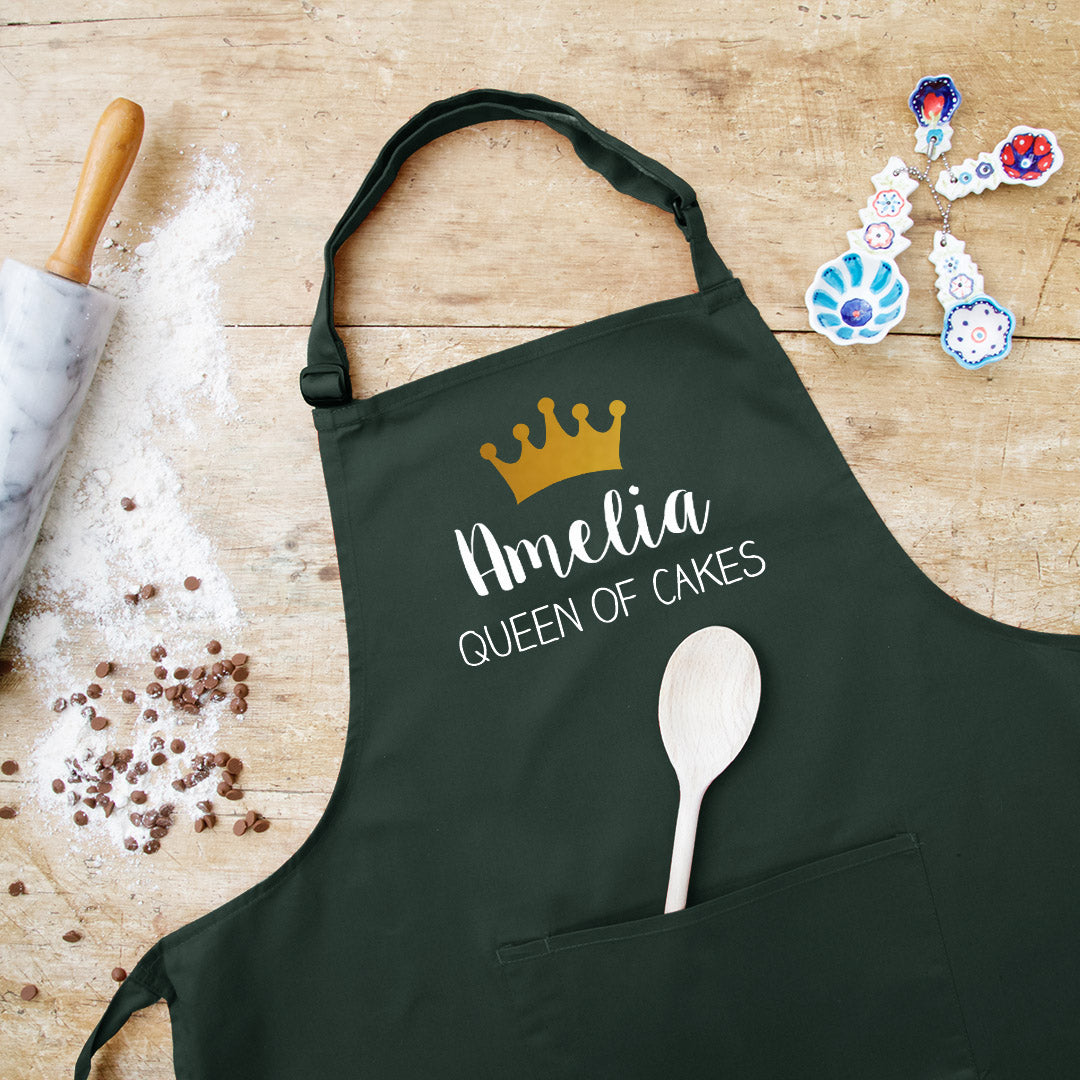 Personalised Queen of Cakes Apron in Green