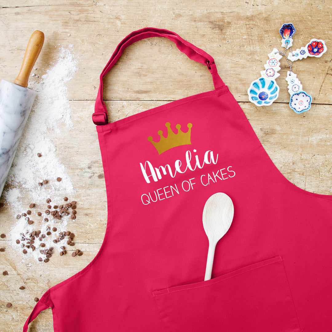 Personalised Queen of Cakes Apron in Hot Pink