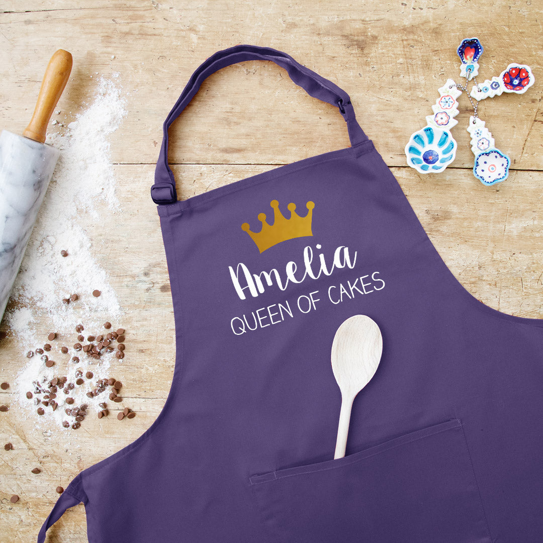 Personalised Queen of Cakes Apron in Purple