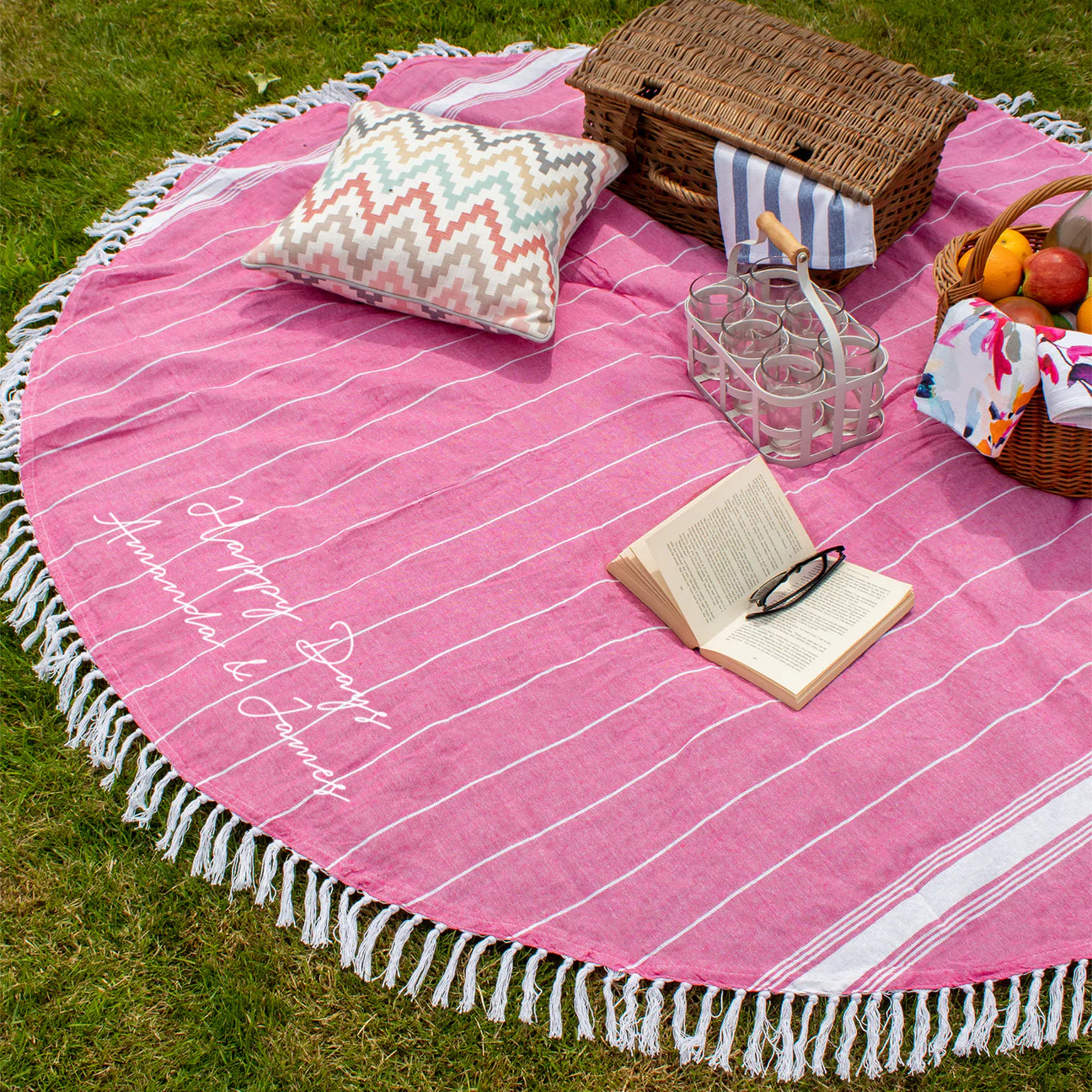 Personalised Round Pink Picnic Blanket