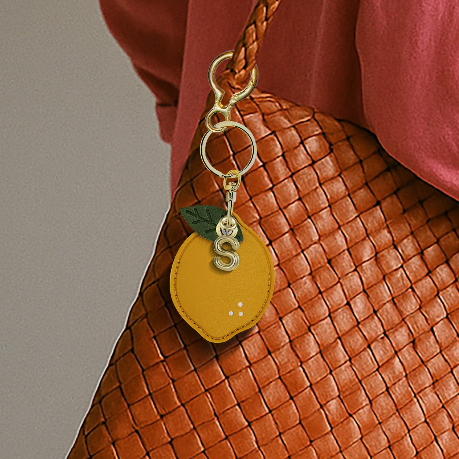Personalised Lemon Vegan Leather Bag Charm