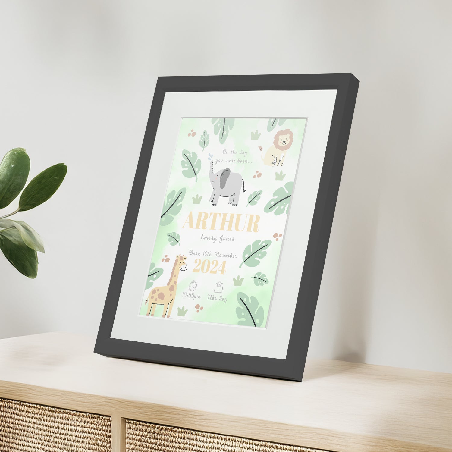 Personalised On The Day You Were Born Safari Framed Print