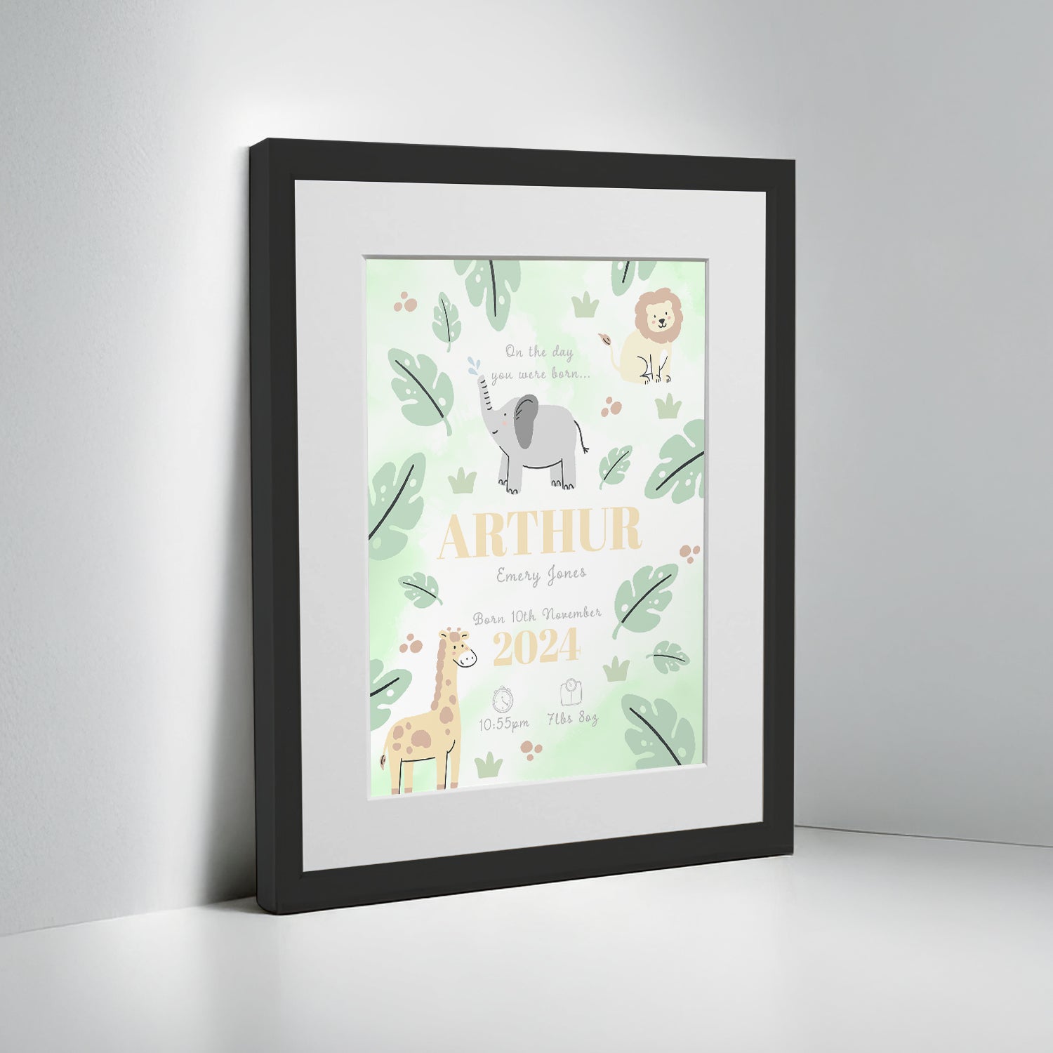Personalised On The Day You Were Born Safari Framed Print