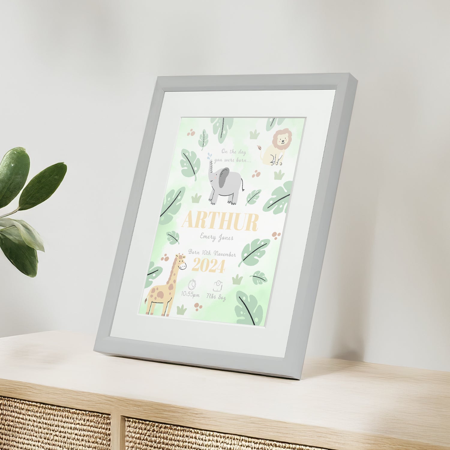 Personalised On The Day You Were Born Safari Framed Print