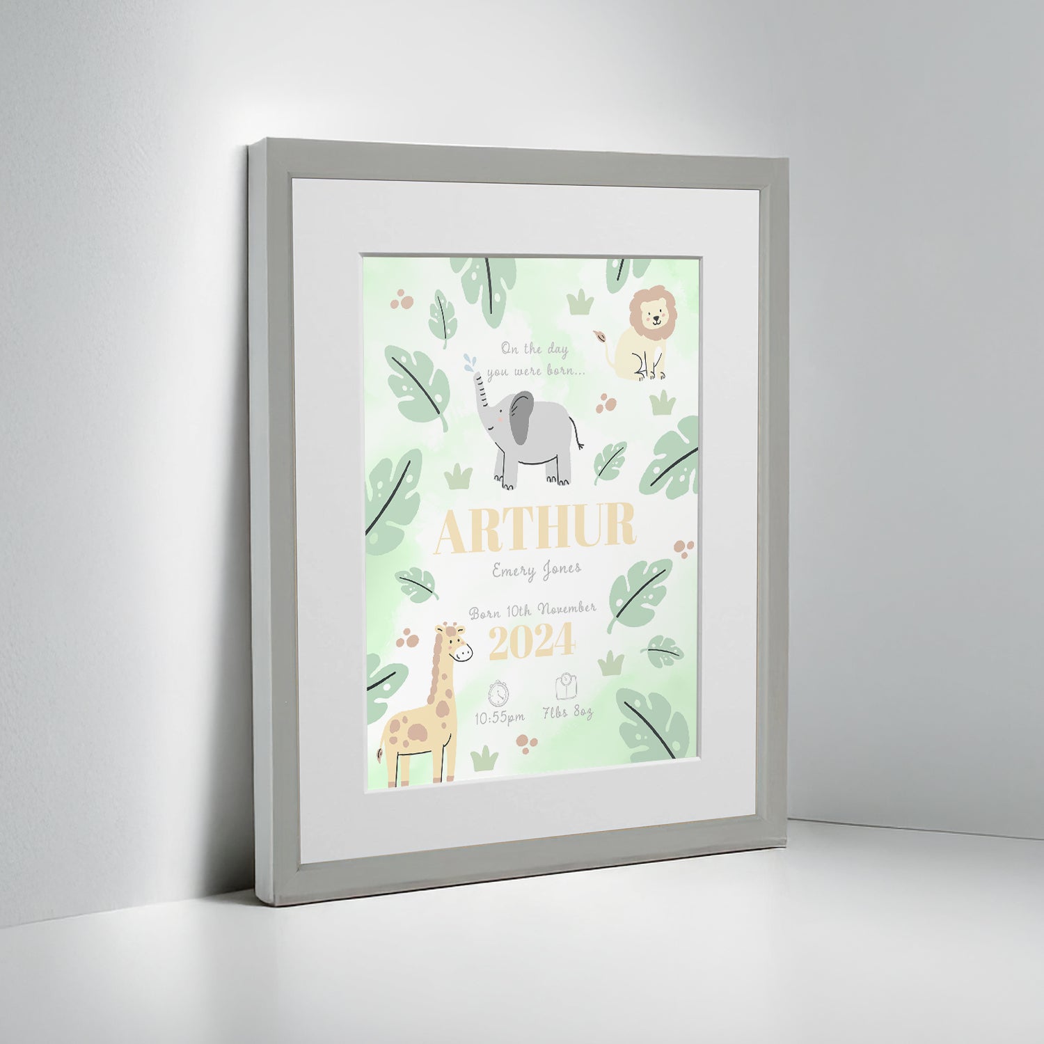 Personalised On The Day You Were Born Safari Framed Print