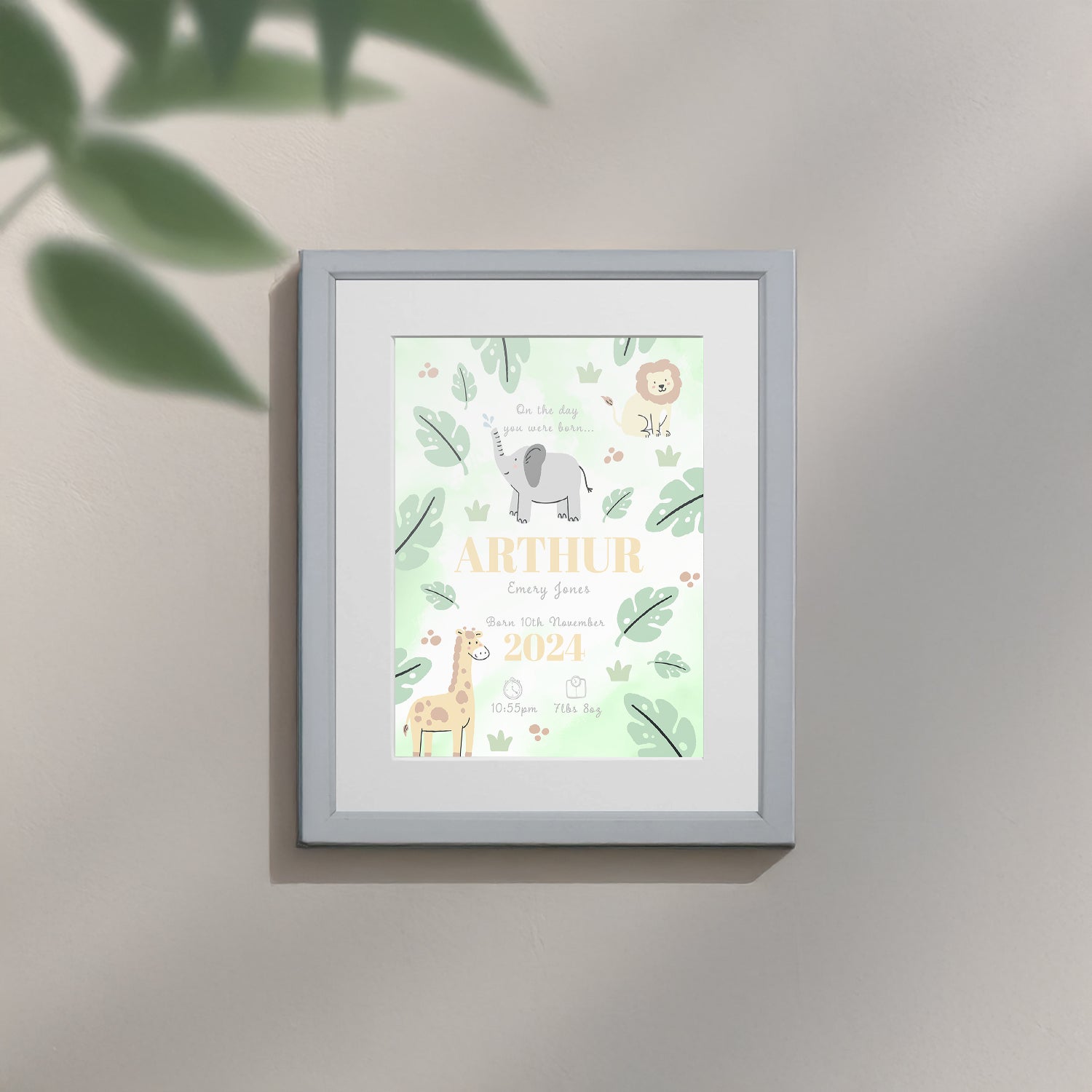 Personalised On The Day You Were Born Safari Framed Print