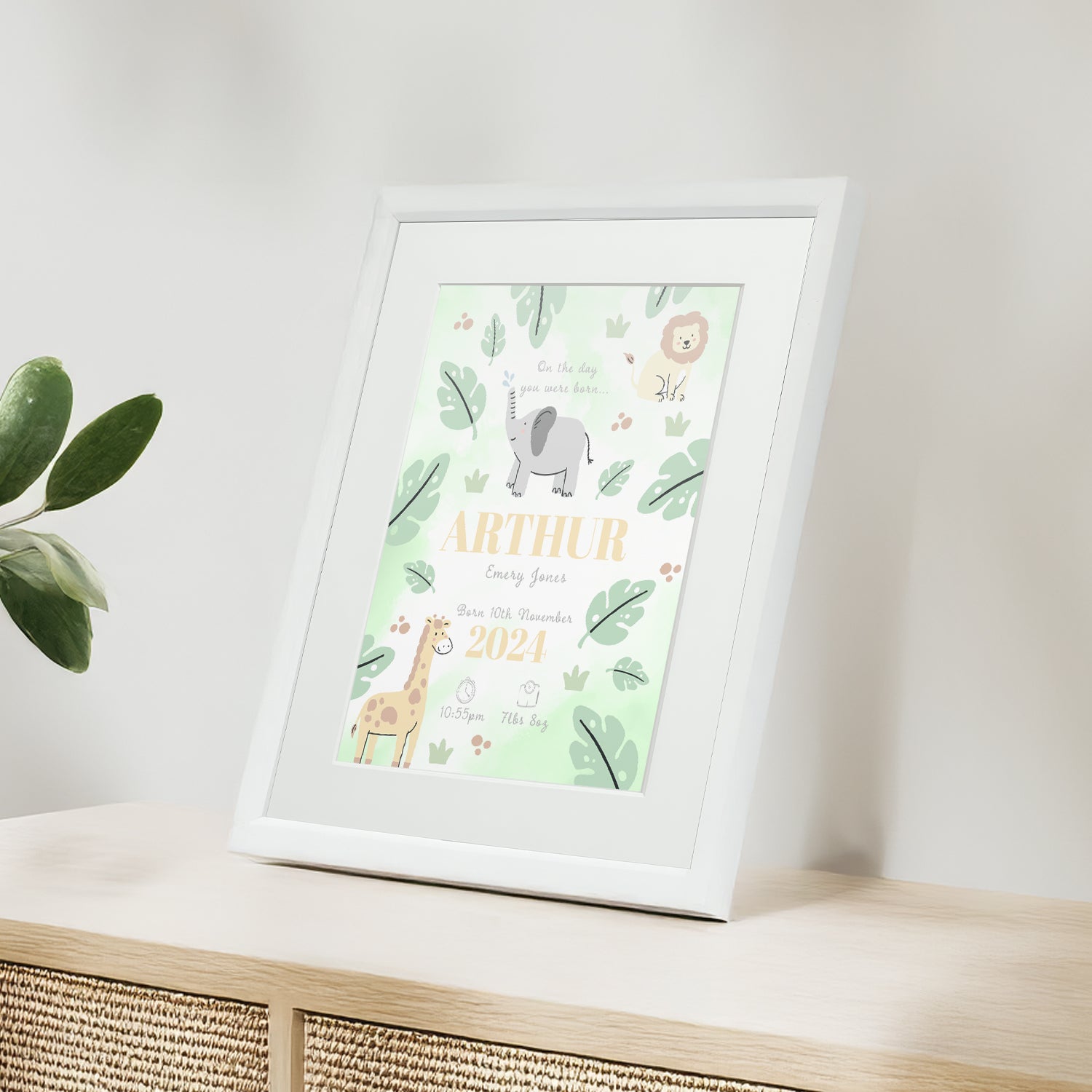 Personalised On The Day You Were Born Safari Framed Print