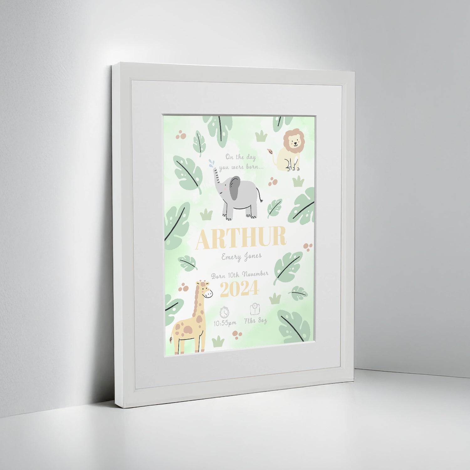 Personalised On The Day You Were Born Safari Framed Print