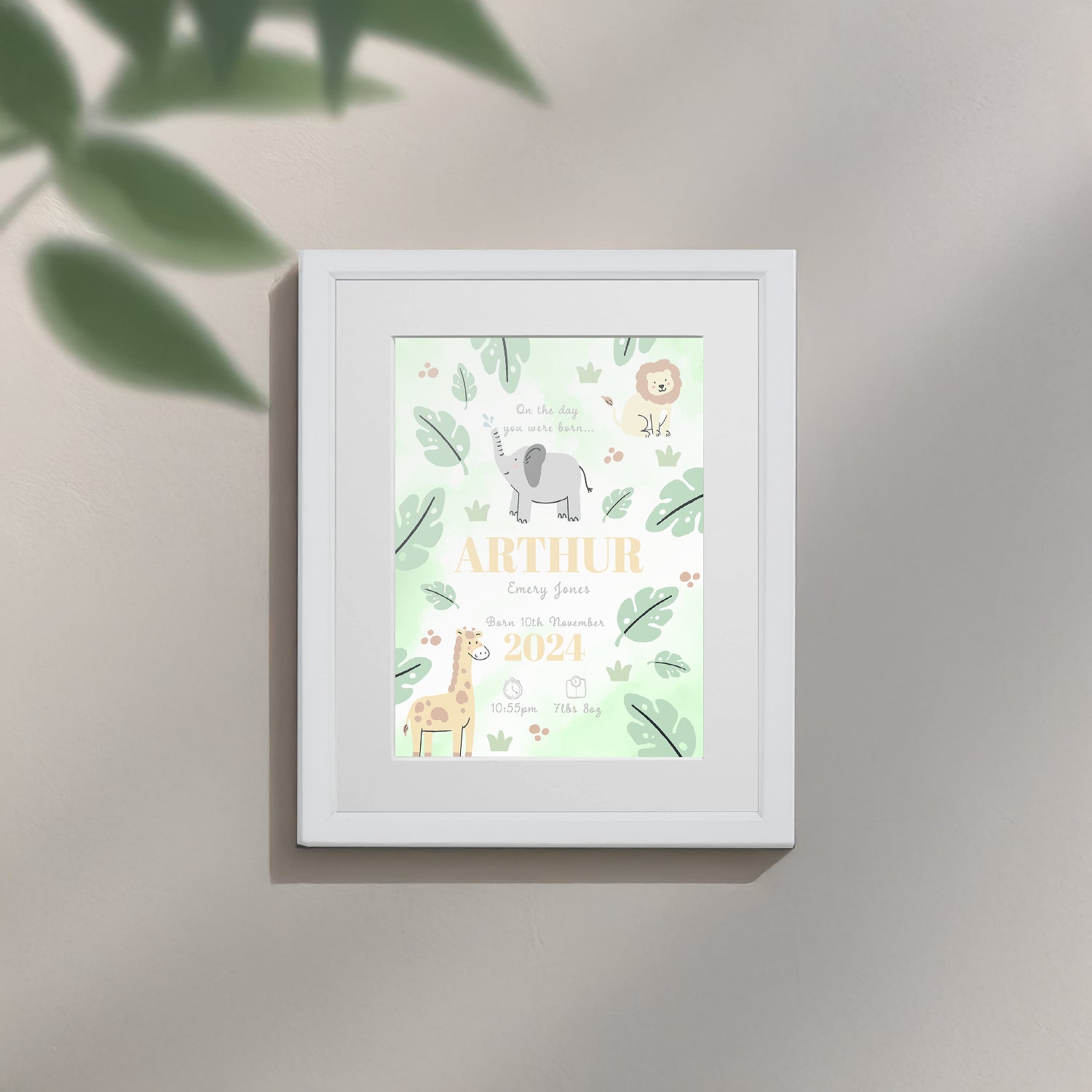 Personalised On The Day You Were Born Safari Framed Print