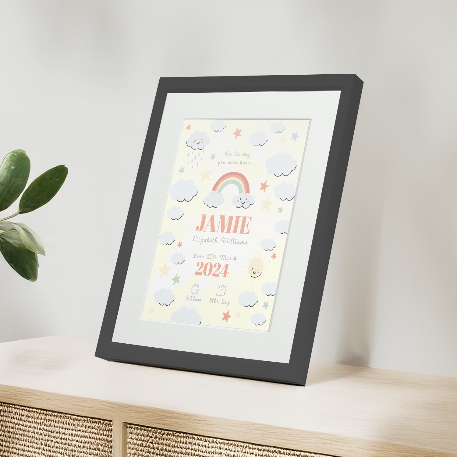 Personalised On The Day You Were Born Rainbow Framed Print