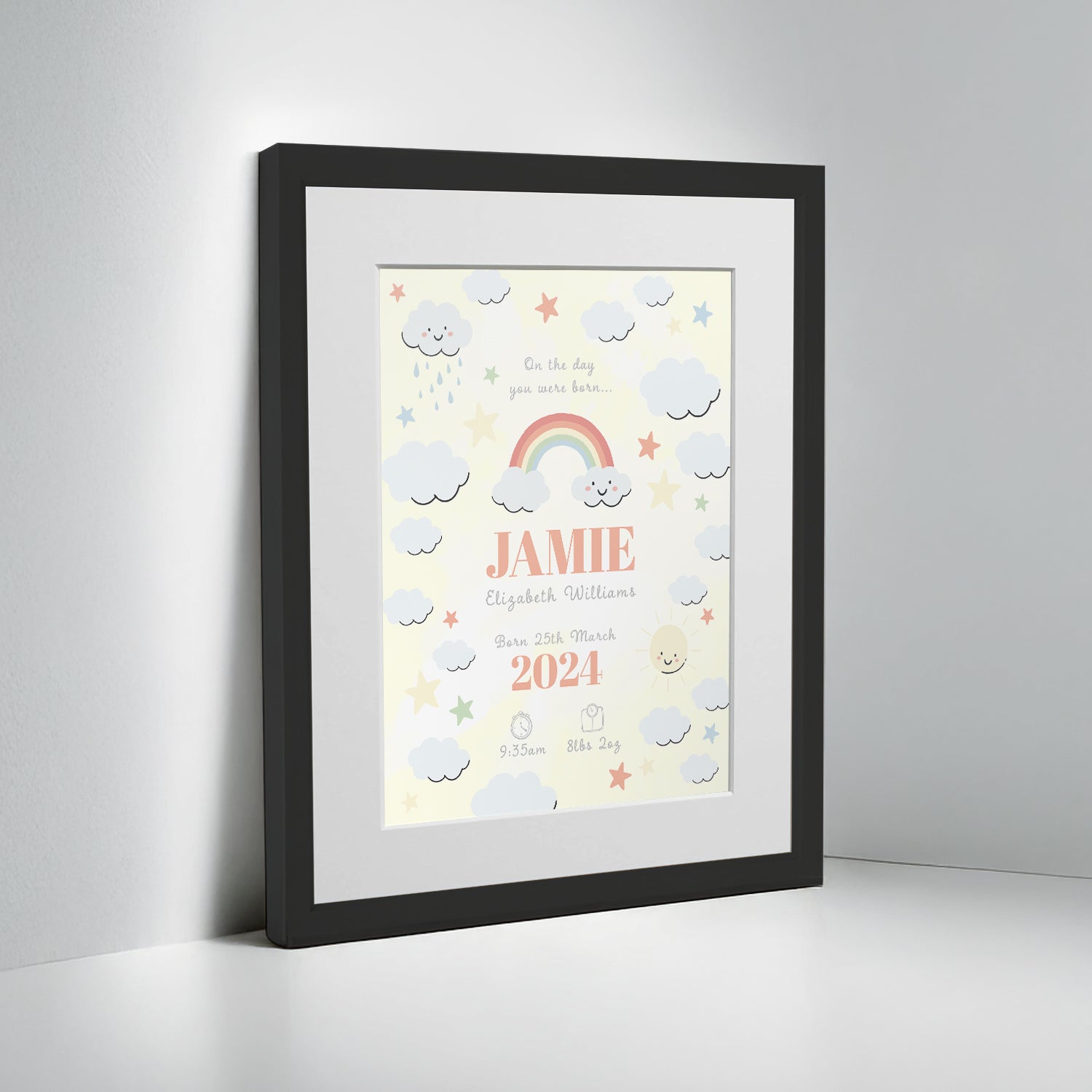 Personalised On The Day You Were Born Rainbow Framed Print