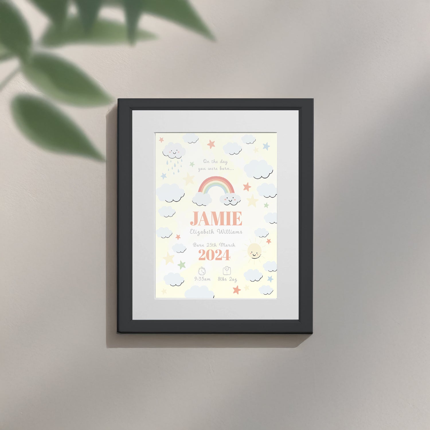 Personalised On The Day You Were Born Rainbow Framed Print