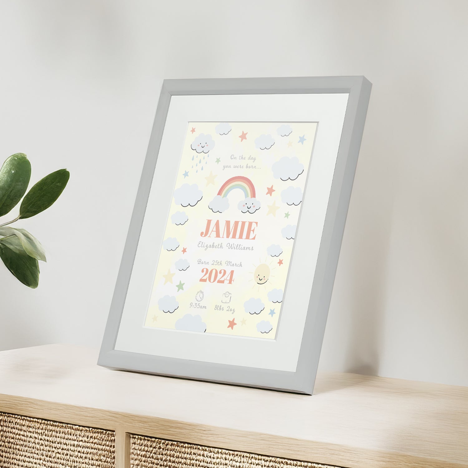 Personalised On The Day You Were Born Rainbow Framed Print