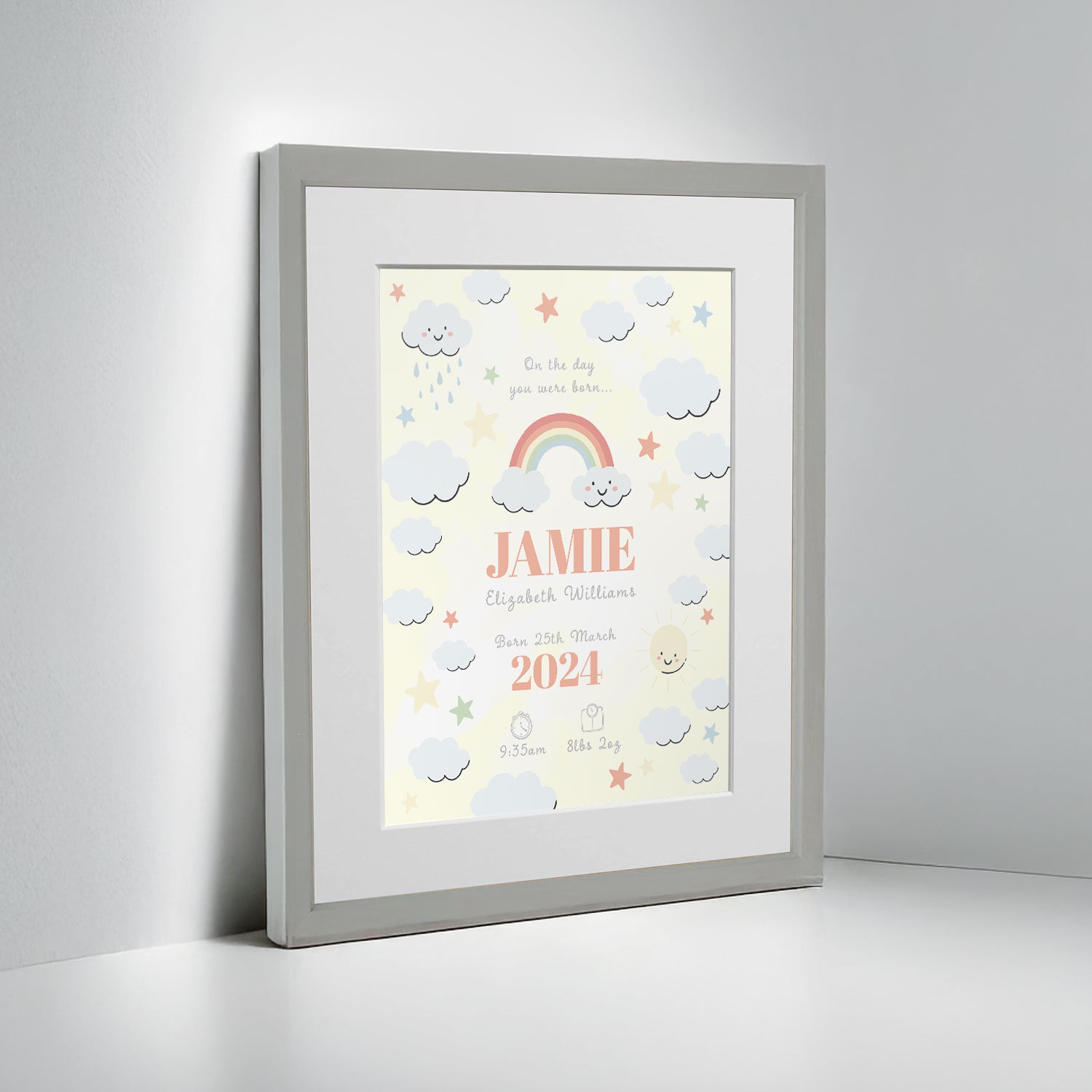 Personalised On The Day You Were Born Rainbow Framed Print