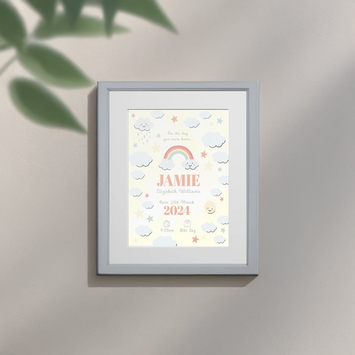 Personalised On The Day You Were Born Rainbow Framed Print