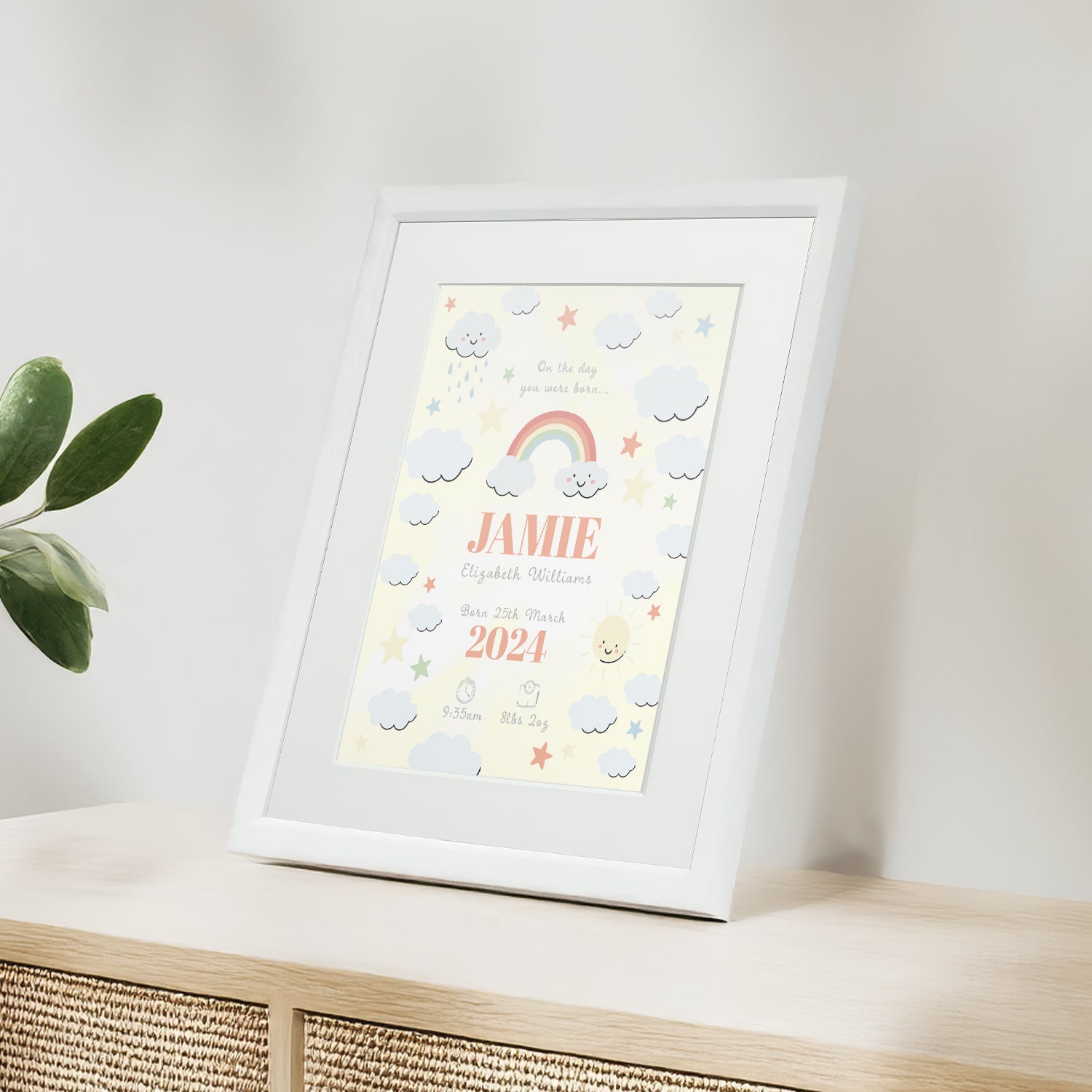 Personalised On The Day You Were Born Rainbow Framed Print