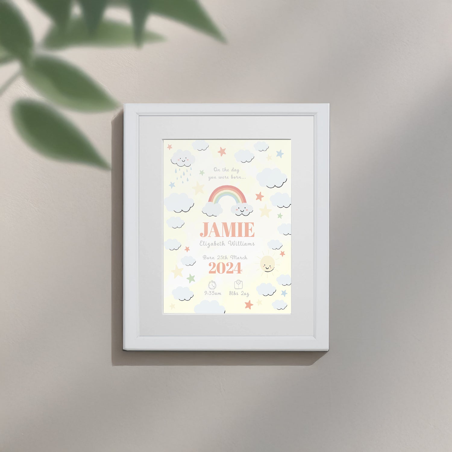 Personalised On The Day You Were Born Rainbow Framed Print