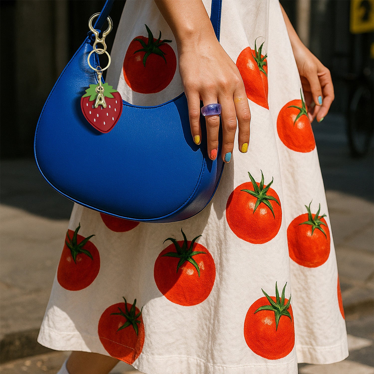 Personalised Strawberry Vegan Leather Bag Charm