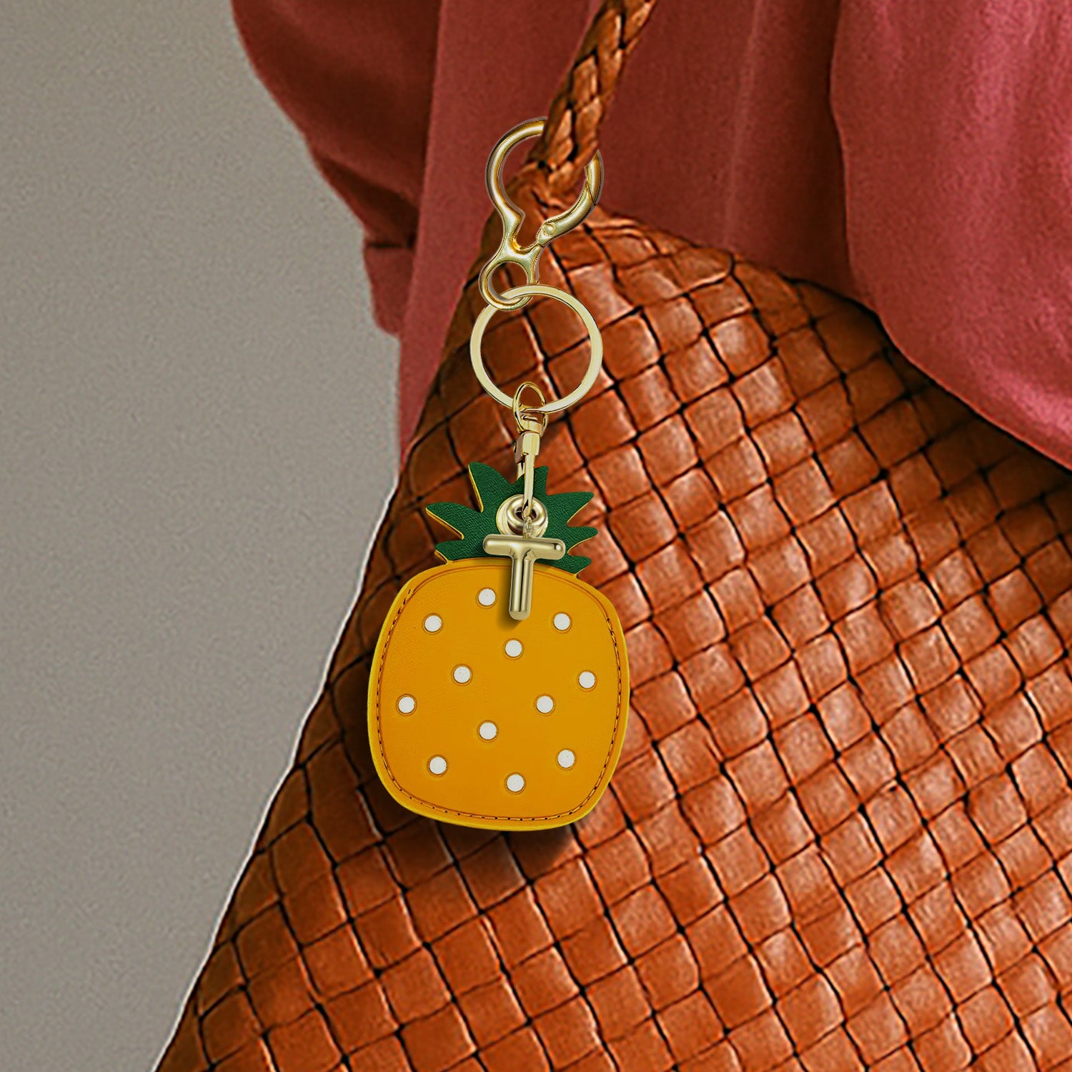Personalised Pineapple Vegan Leather Bag Charm