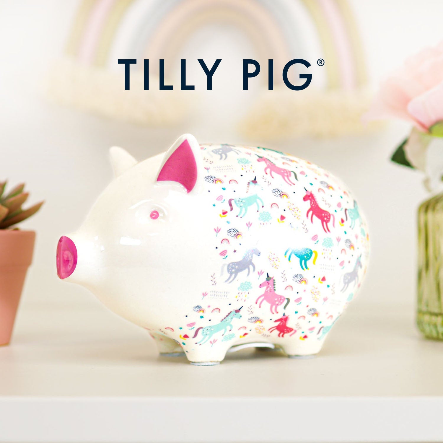 Tilly Pig Unicorn & Rainbows Piggy Bank