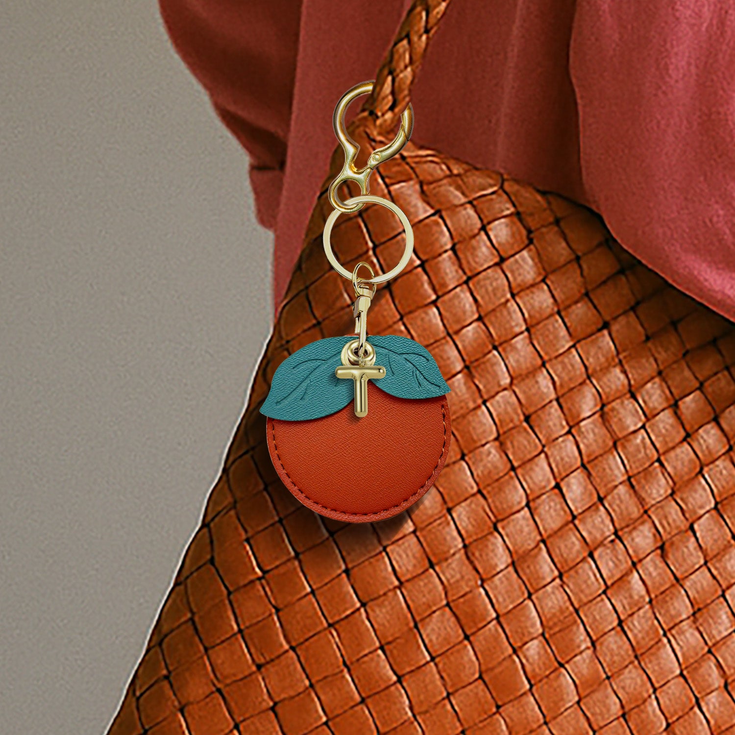 Personalised Orange Vegan Leather Bag Charm