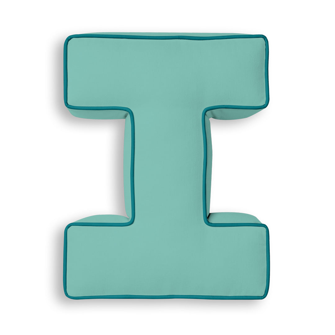 Personalised Letter Cushion 'I' in Soft Teal