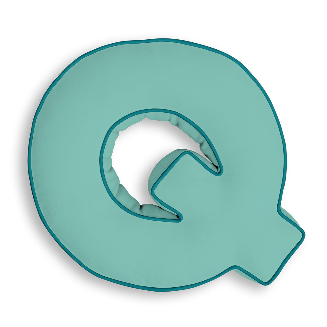 Personalised Letter Cushion 'Q' in Soft Teal