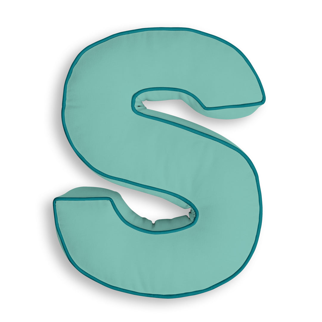 Personalised Letter Cushion 'S' in Soft Teal