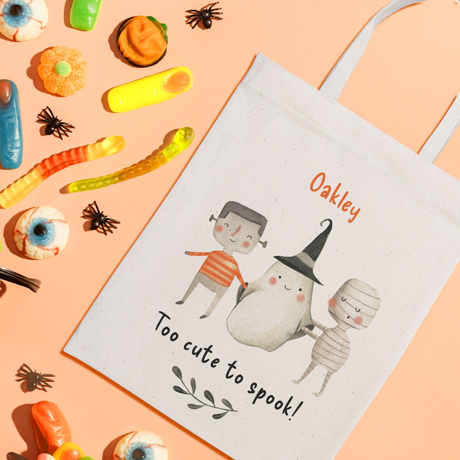 Personalised Halloween Trick or Treat Tote Bag with Monsters