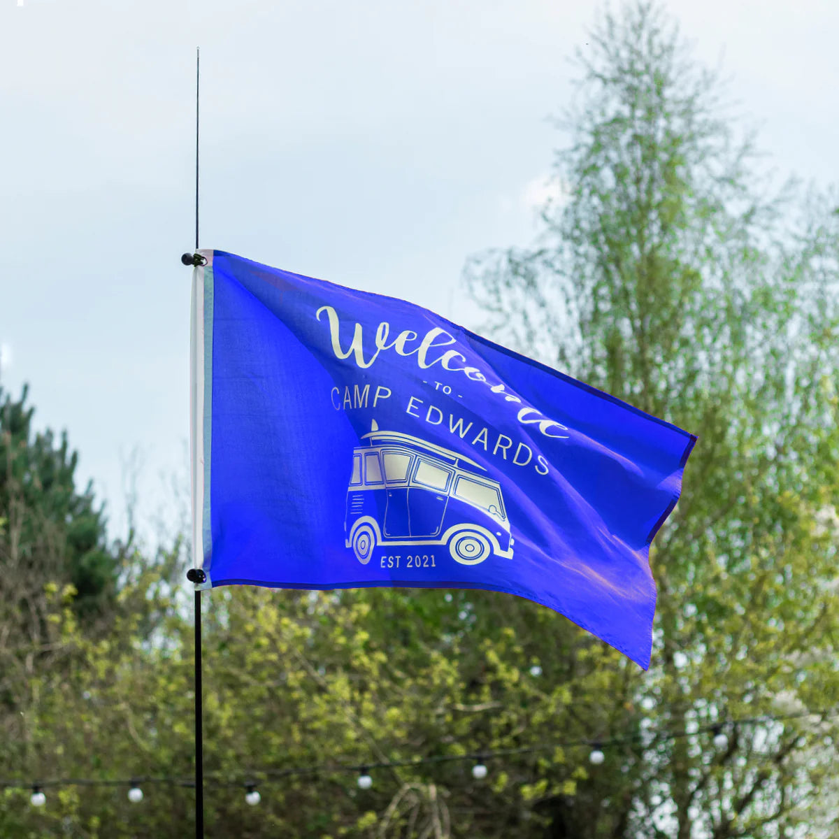 Personalised Camper Van Camping Flag in Blue