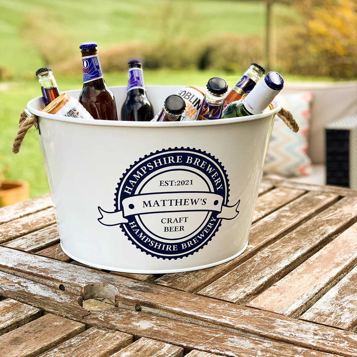 Personalised Beer Bucket White 'Established'