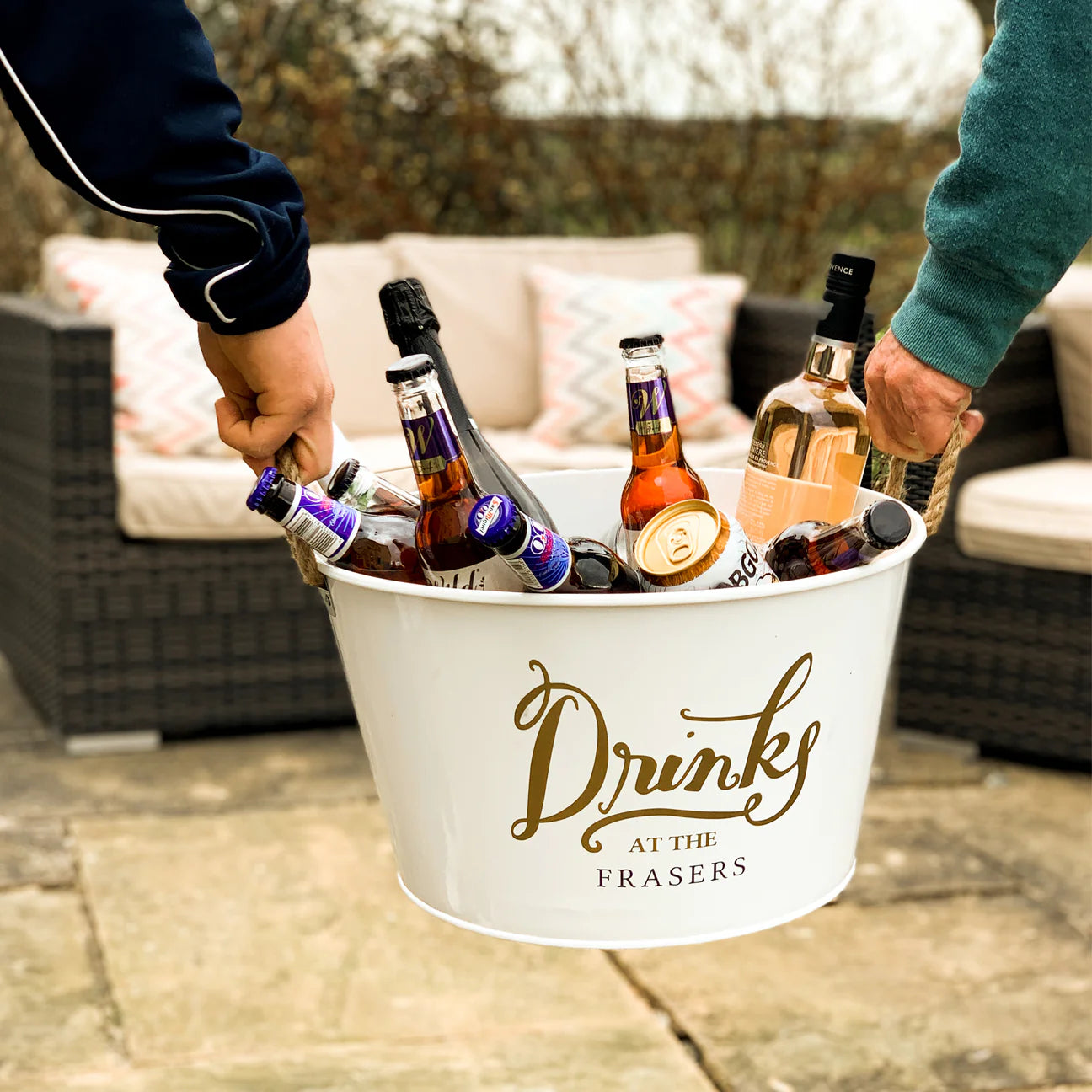 Personalised Beer Bucket White 'Drinks at the'