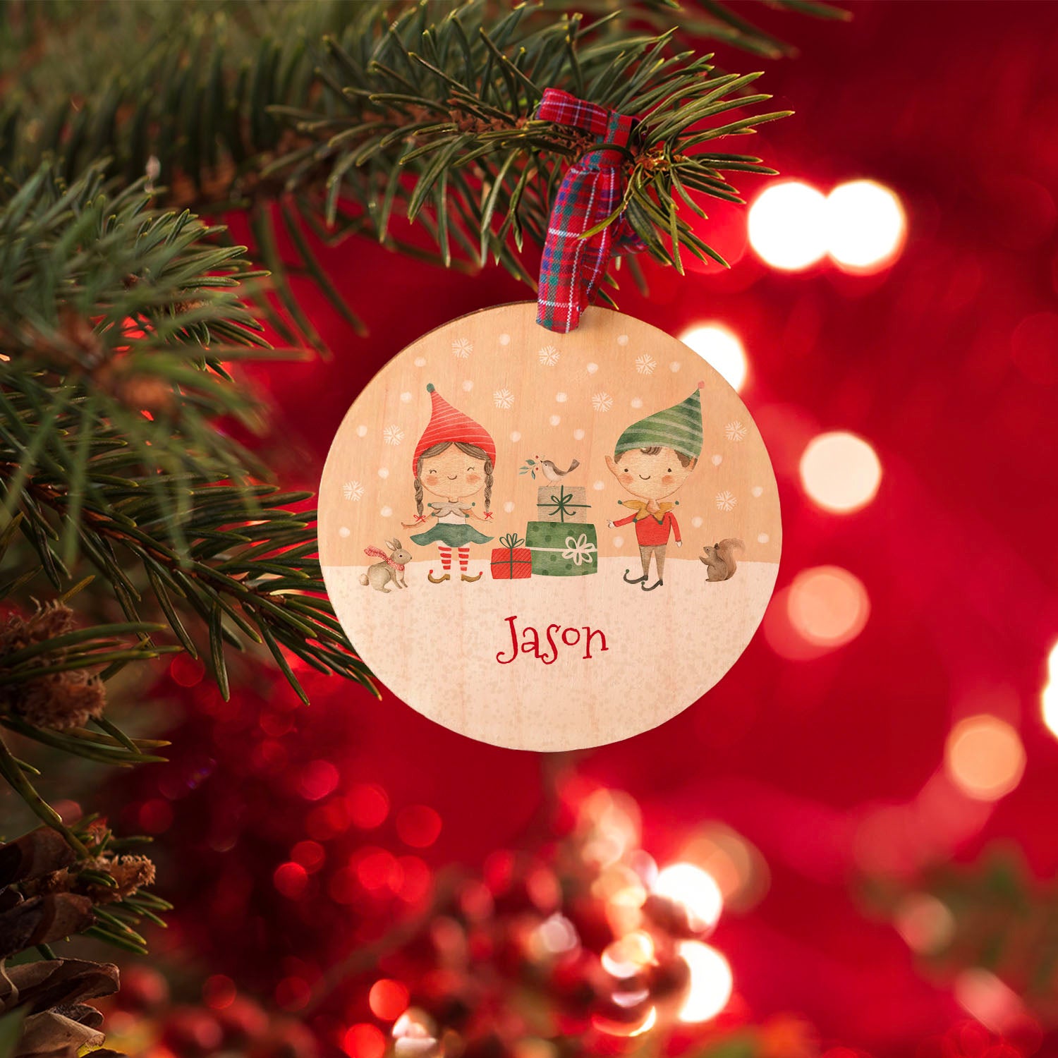 Personalised Elves Christmas Scene Tree Decoration