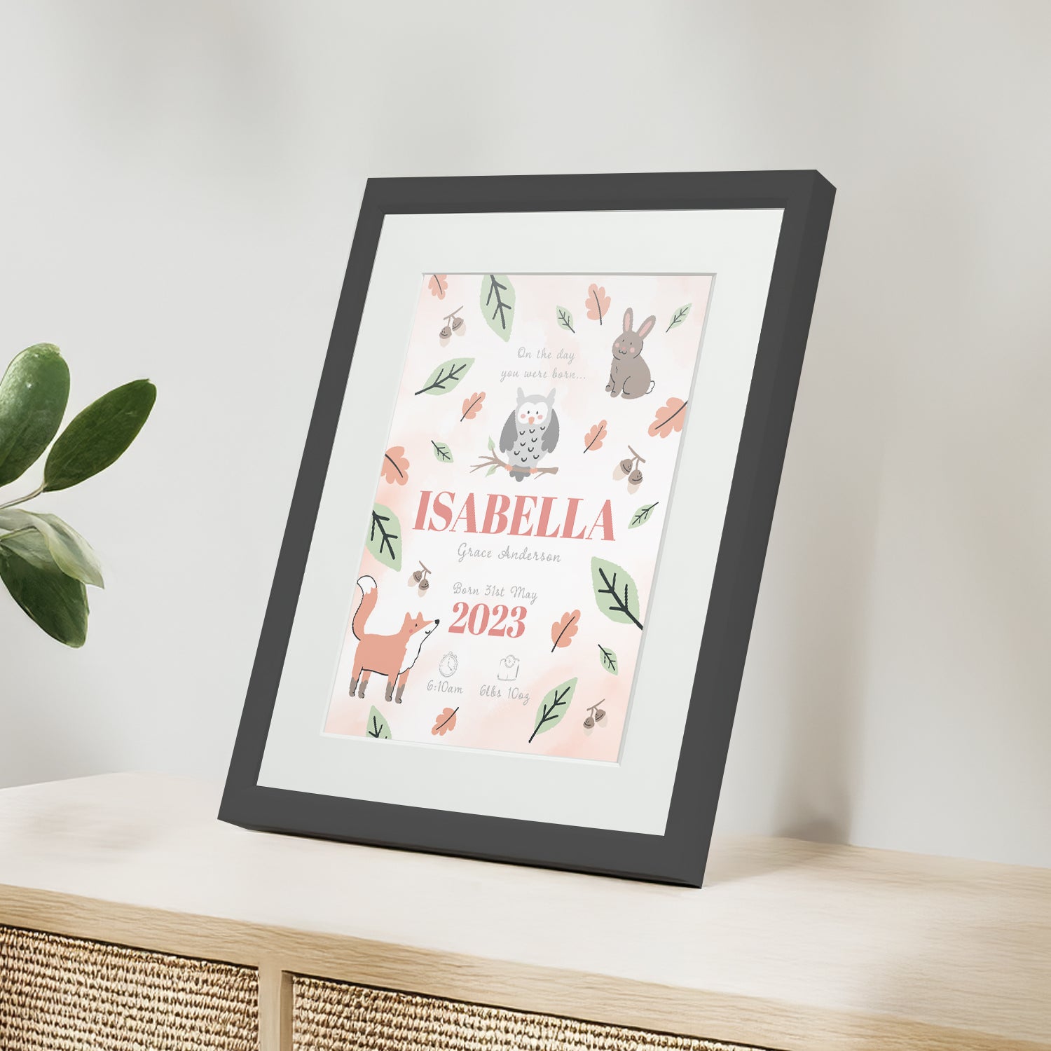 Personalised On The Day You Were Born Woodland Framed Print