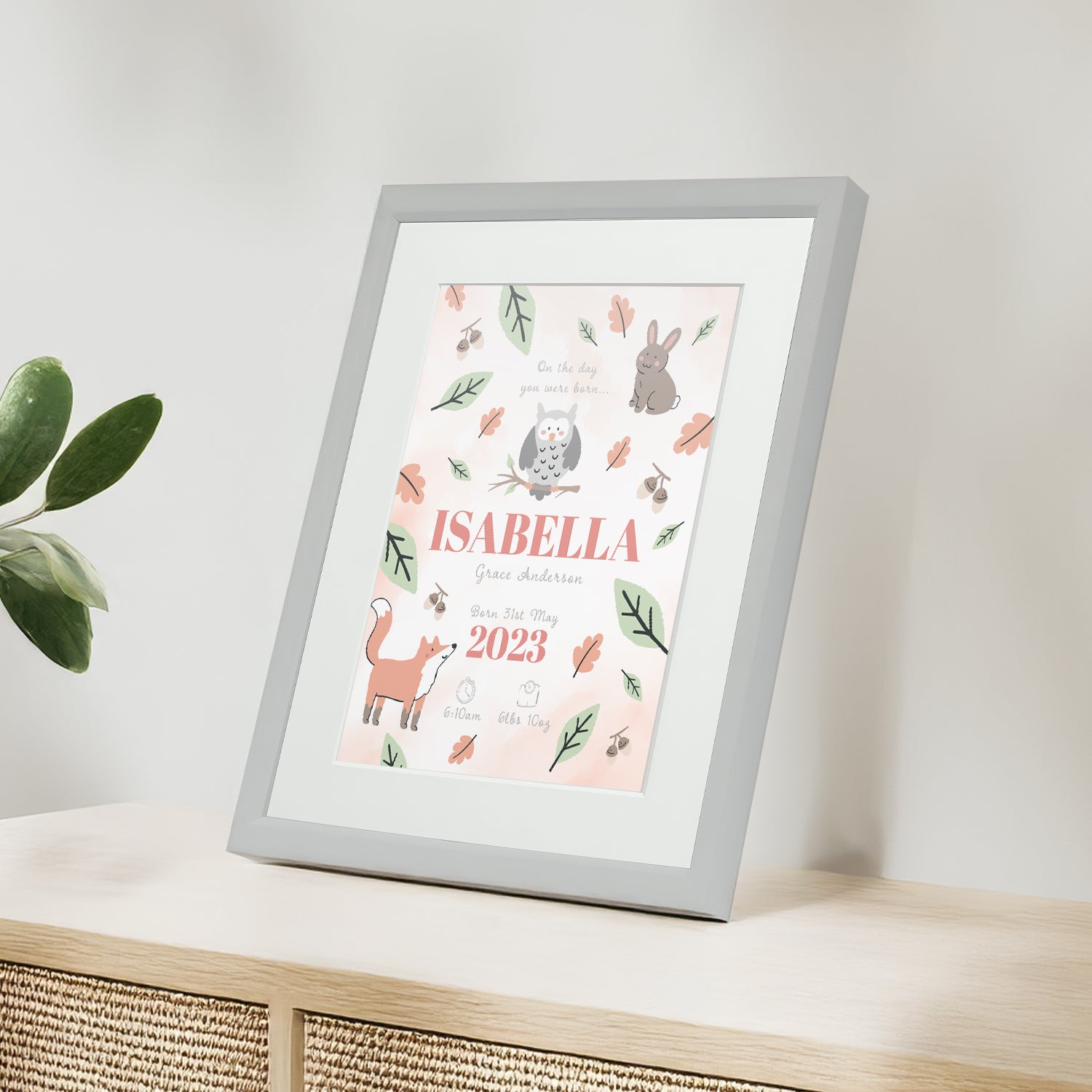 Personalised On The Day You Were Born Woodland Framed Print