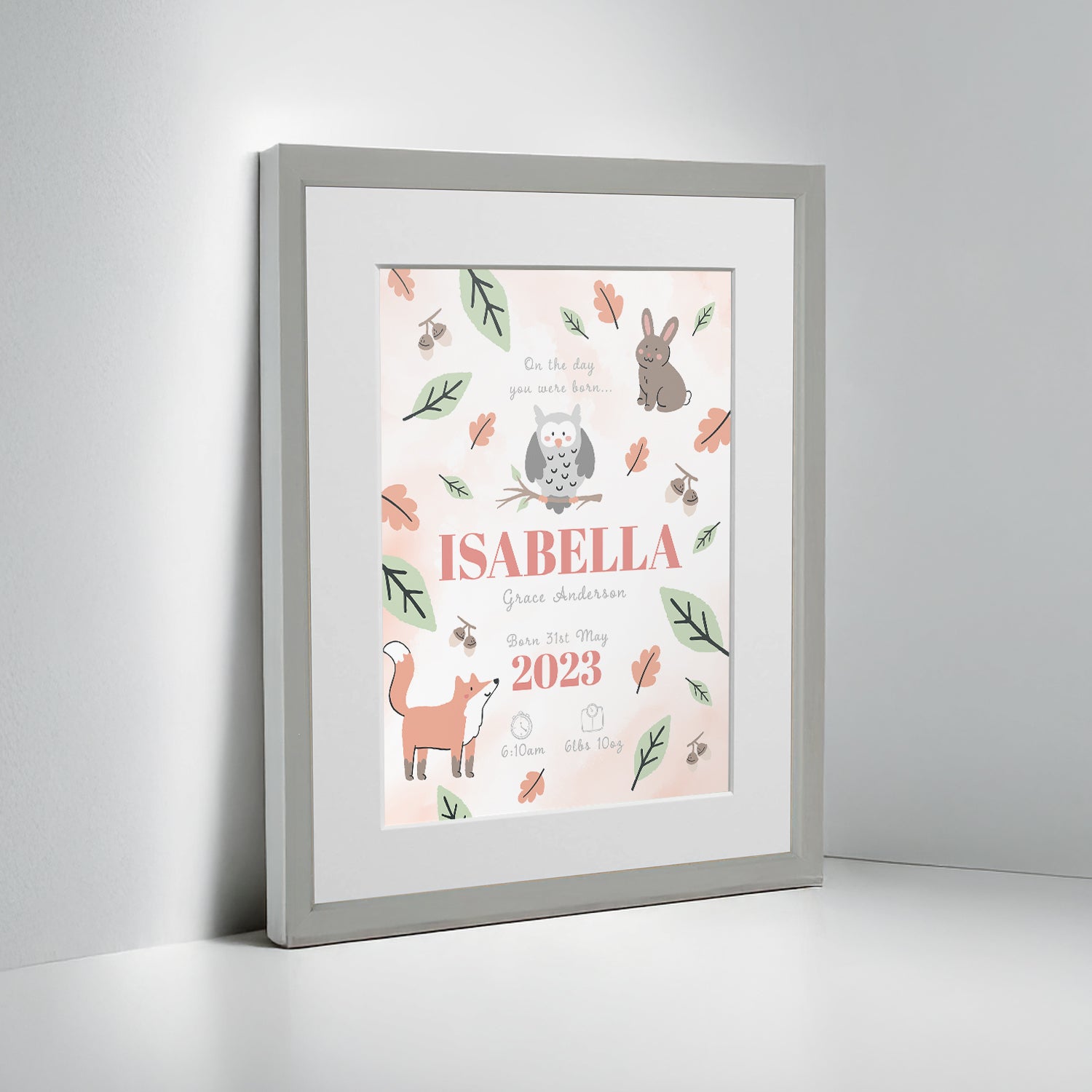 Personalised On The Day You Were Born Woodland Framed Print