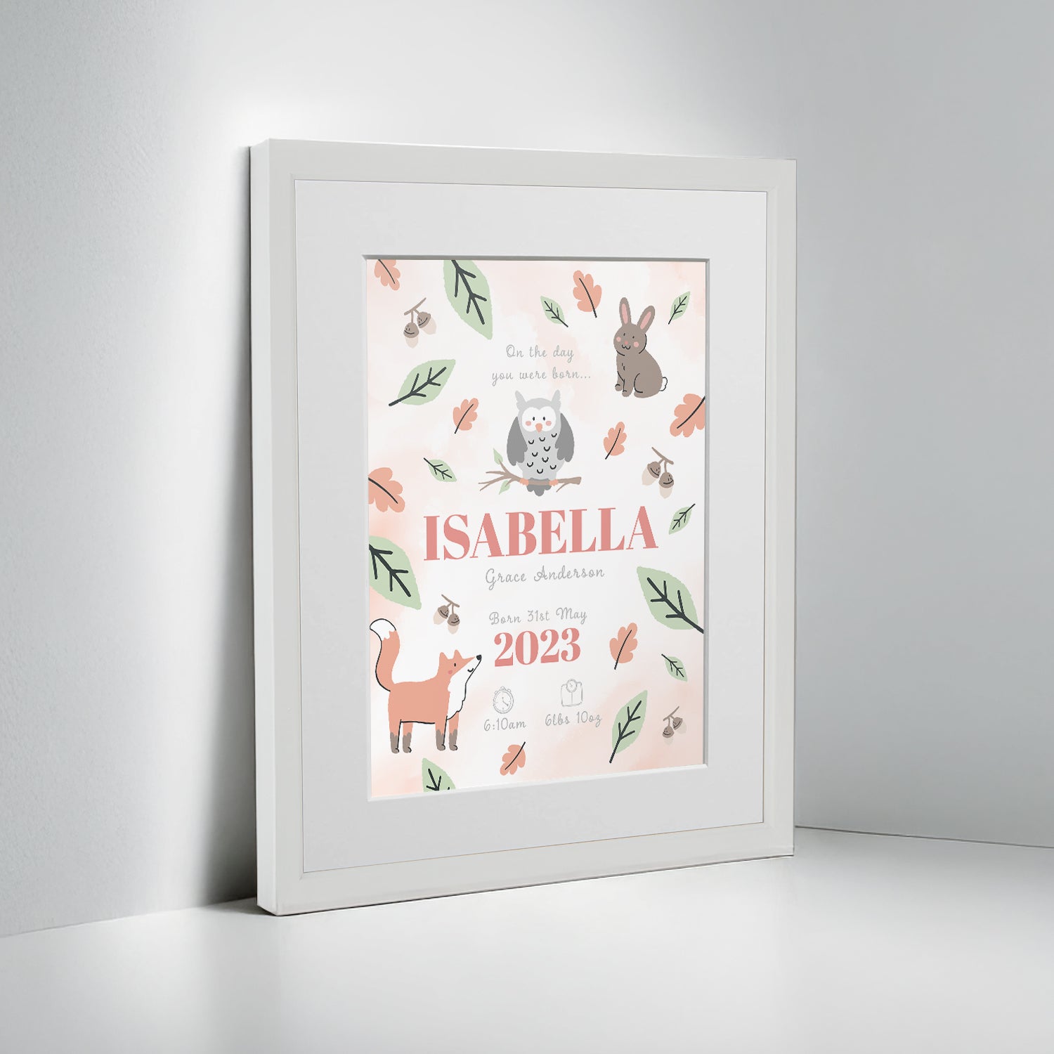 Personalised On The Day You Were Born Woodland Framed Print
