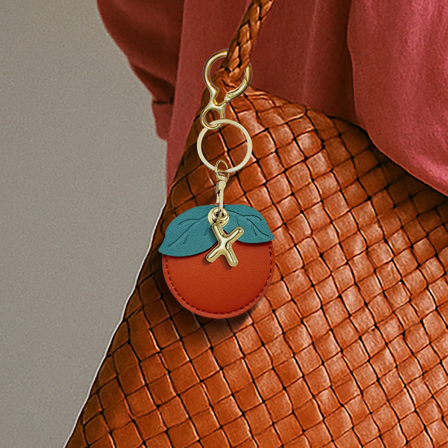 Personalised Orange Vegan Leather Bag Charm