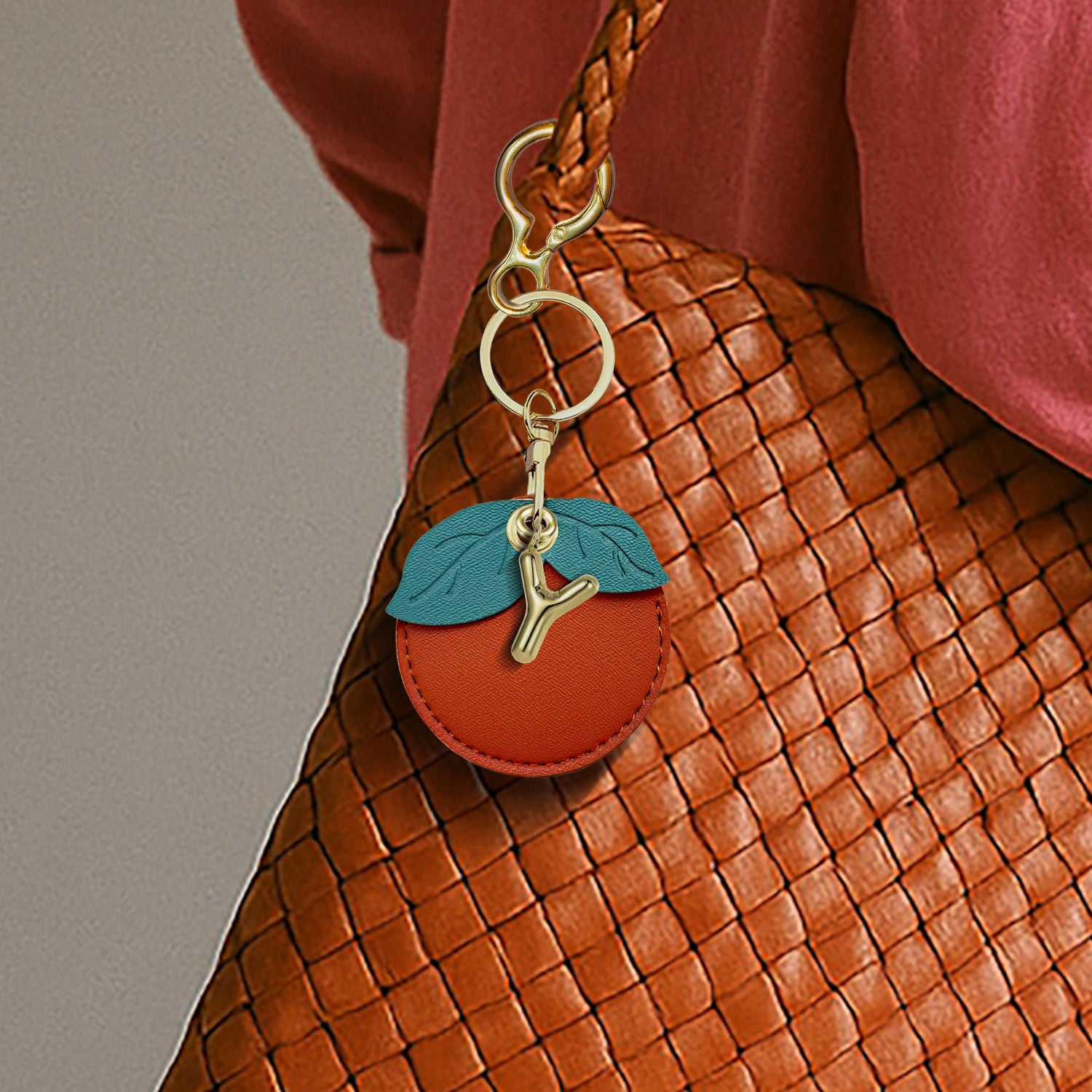 Personalised Orange Vegan Leather Bag Charm