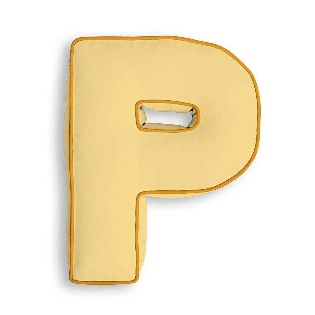 Personalised Letter Cushion 'P' in Sunshine Yellow