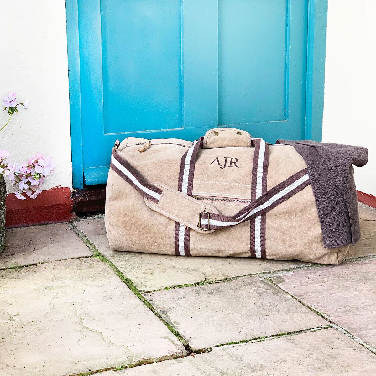 Personalised Large Canvas Holdall in Sand