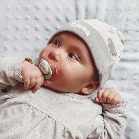 Personalised Cotton Baby Hat with Moon and Clouds