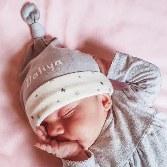 Personalised Cotton Baby Hat in Grey