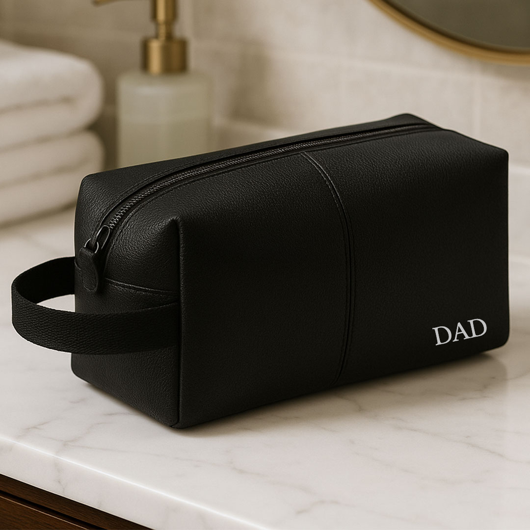 Personalised Vegan Leather Wash Bag in Black