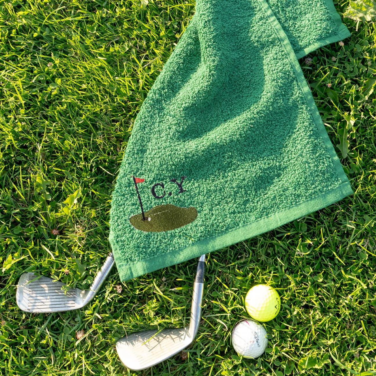 Personalised Embroidered Green Golf Towel