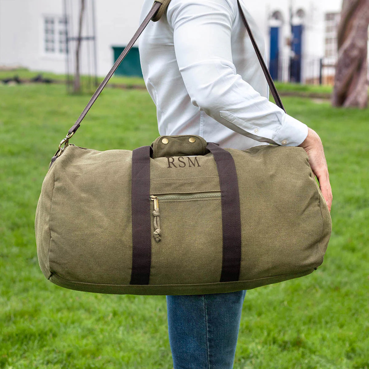 Personalised Large Canvas Holdall in Green