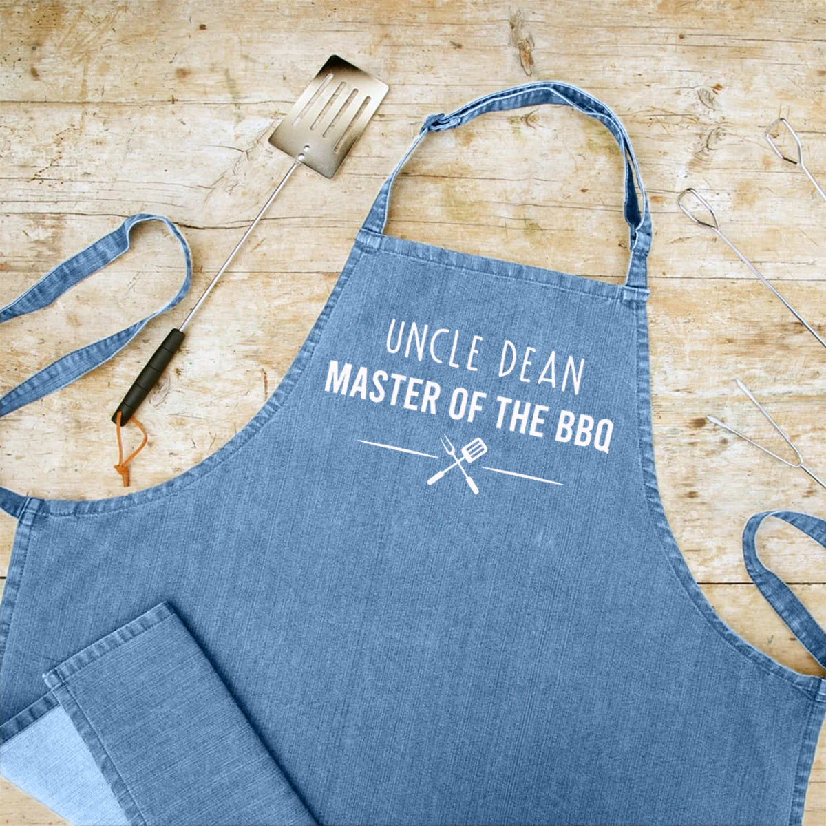 Personalised Denim BBQ Apron in Denim Blue