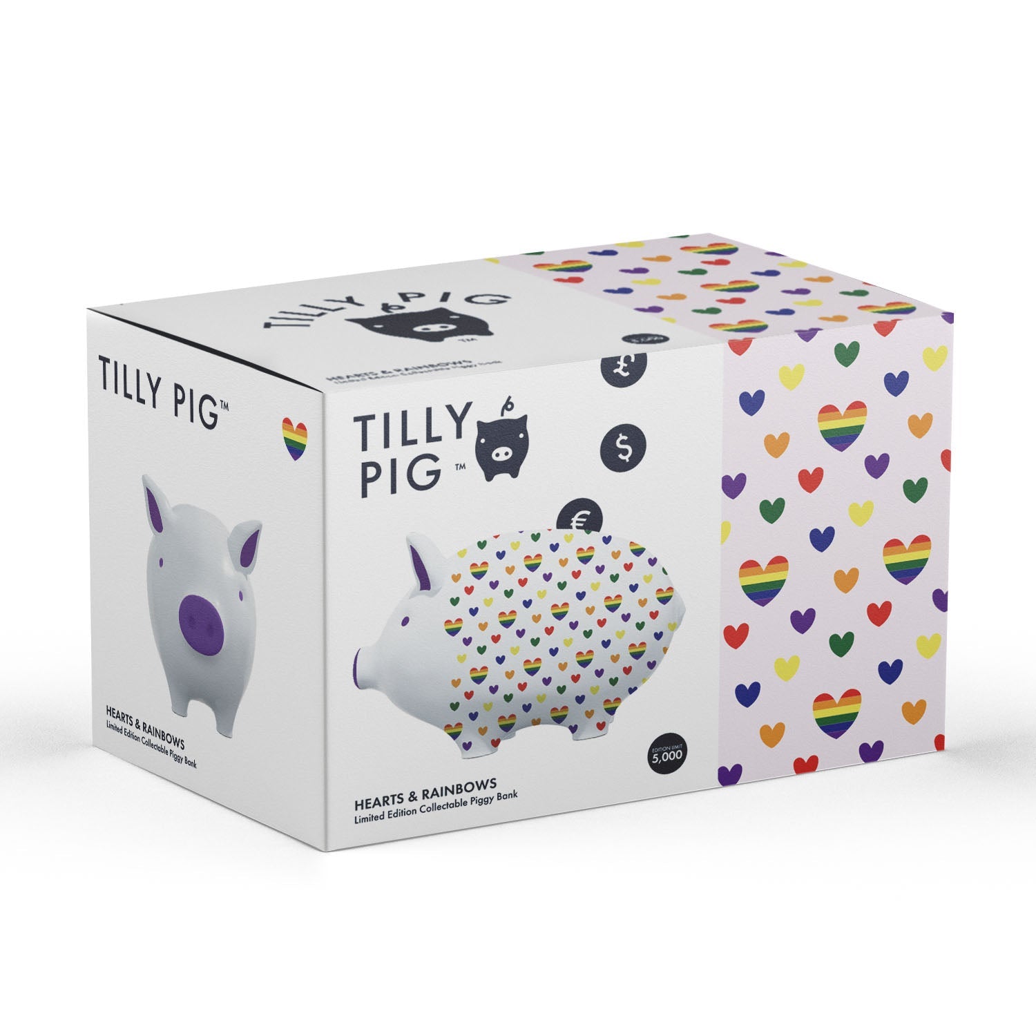 Tilly Pig - Hearts & Rainbows Piggy Bank